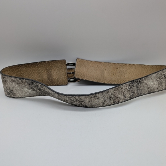 Guess Distressed Silver Crackle Leather Belt L - Picture 6 of 9